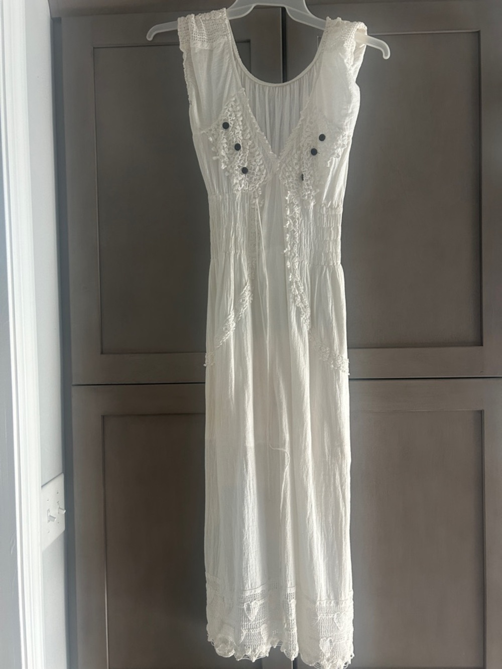 White Embroidered Lace-Trim Maxi Dress